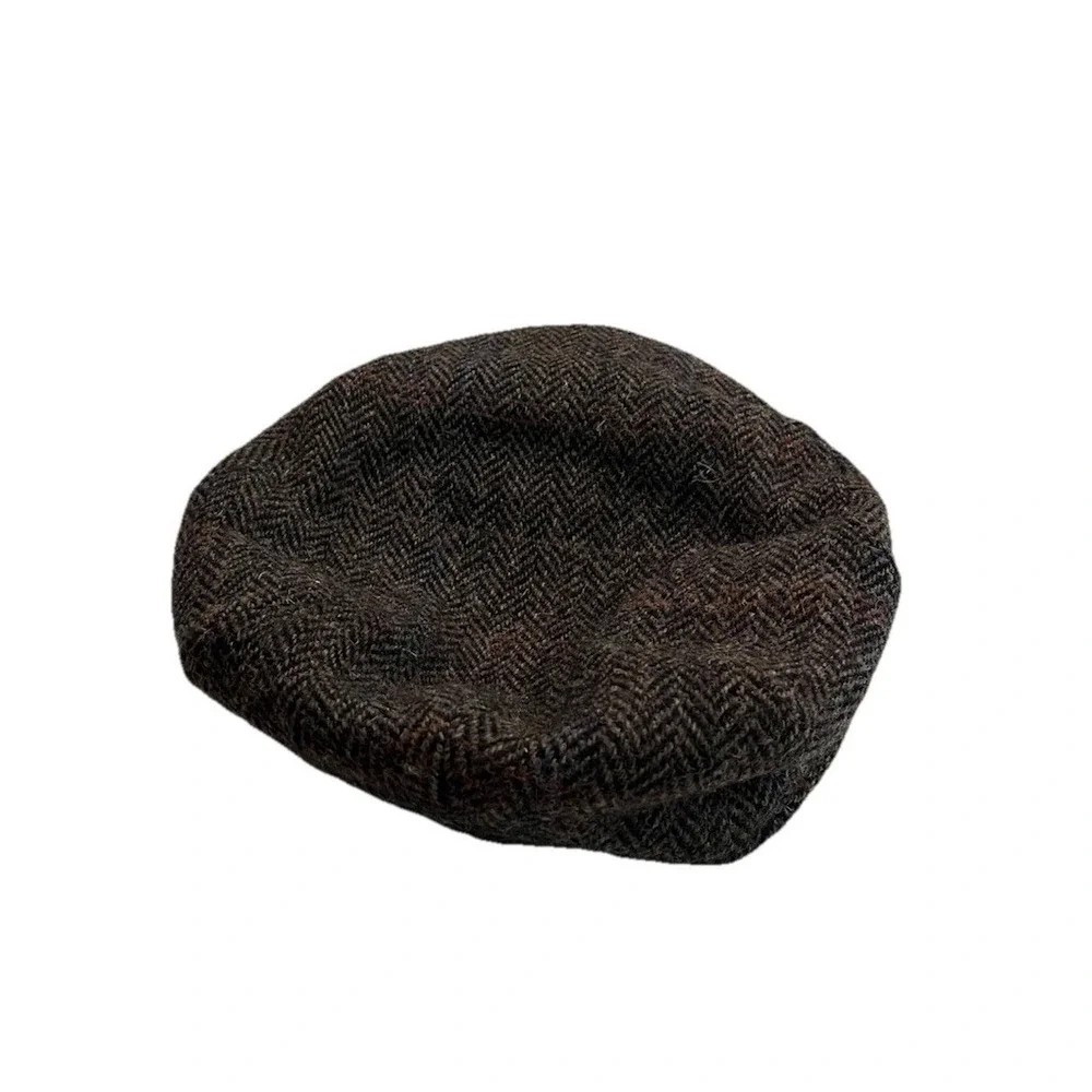Wigens Brown Harris‎ Tweed Newsboy Herringbone Cap with Earflaps Size 59